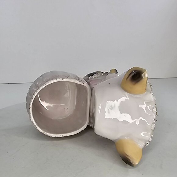 Vintage 1950s Anthropomorphic Striped Kitty Cat Planter Lashes Spaghetti Trim - Picture 8 of 10